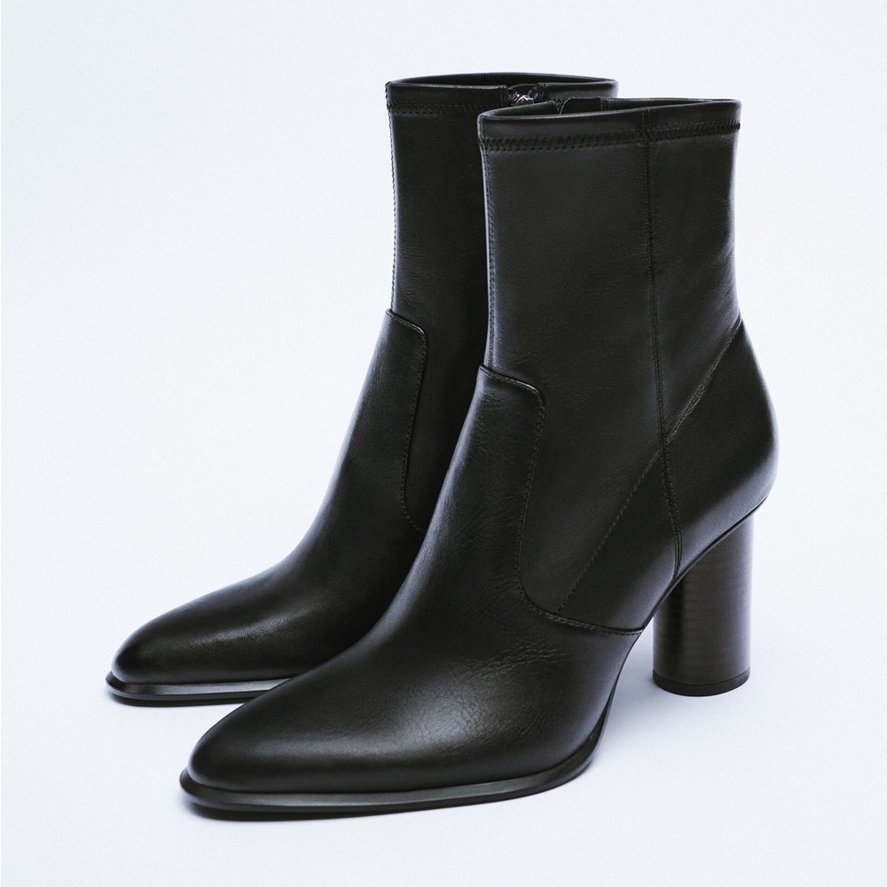 Zara Women’s Leather Heeled Ankle Boot Size EU 40/ US 9
